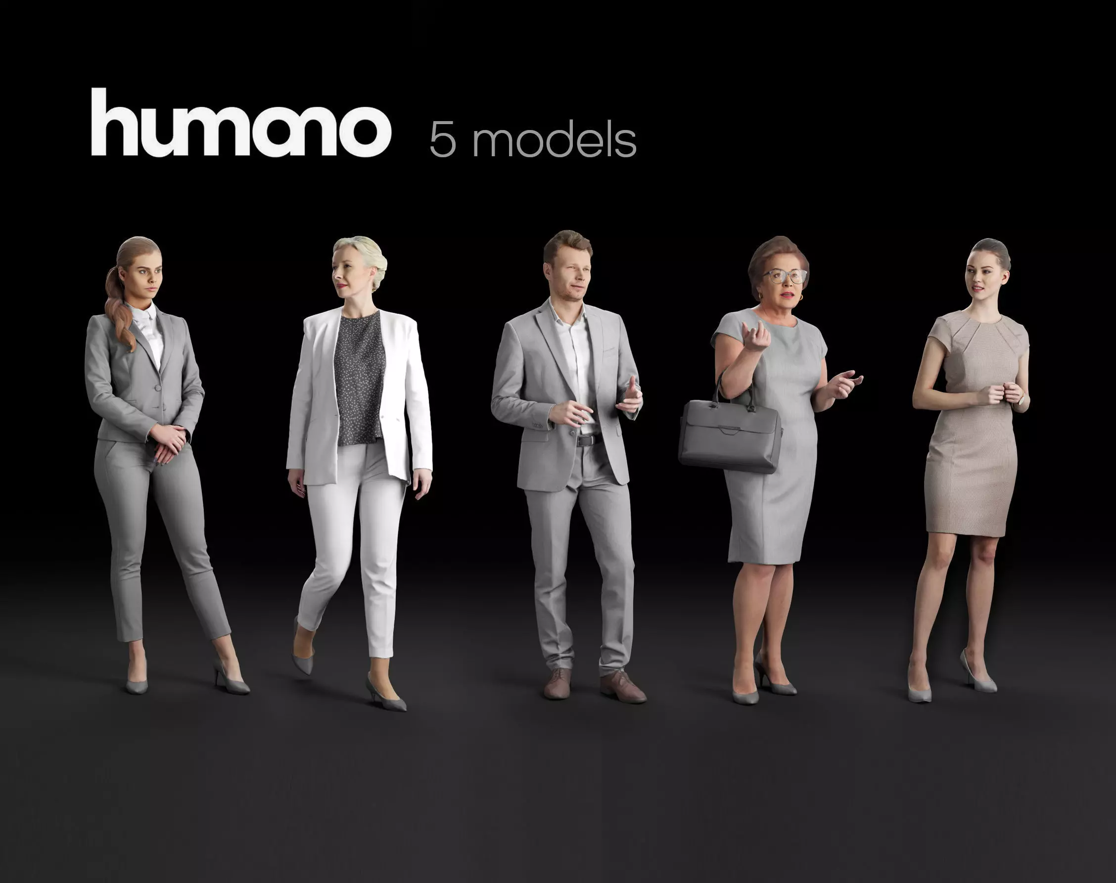 Humano 5-Pack - PEOPLE - TALKING - GROUP - 5x 3D models 03C 3D Model Collection_0