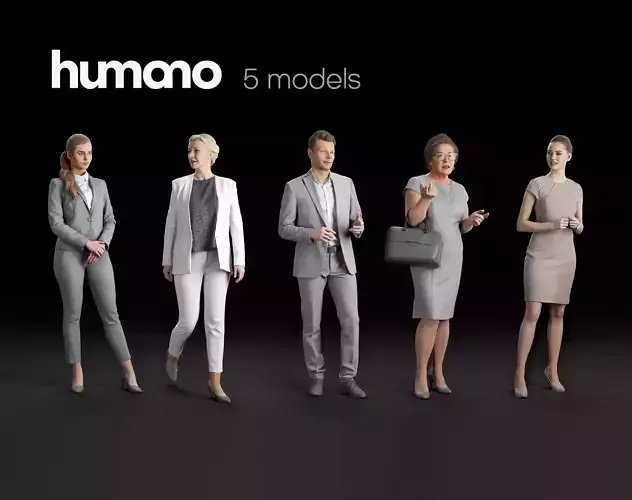 Humano 5-Pack - PEOPLE - TALKING - GROUP - 5x 3D models 03C 3D Model Collection