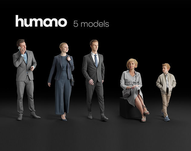 Humano 5-Pack - BUSINESS PEOPLE - WALKING SITTING - 5x 3D models 3D Model Collection