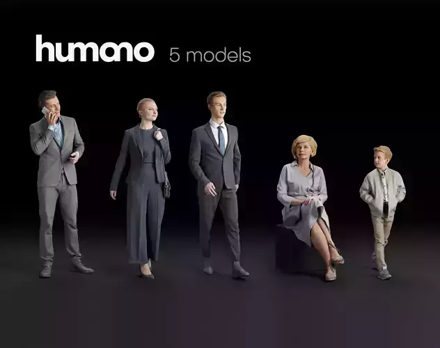 Humano 5-Pack - BUSINESS PEOPLE - WALKING SITTING - 5x 3D models 3D Model Collection