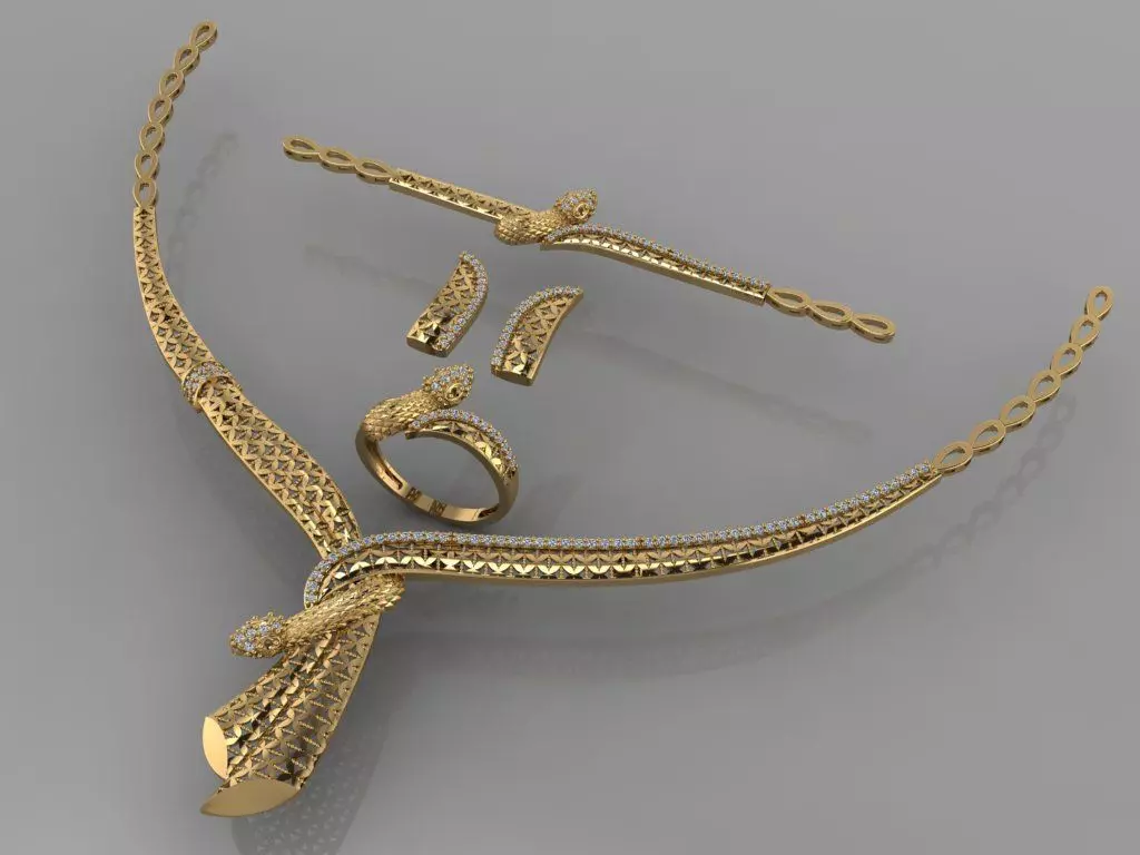 GC GOLD S0013 - Diamond necklace earring ring bracelet gold set 3D print model_0