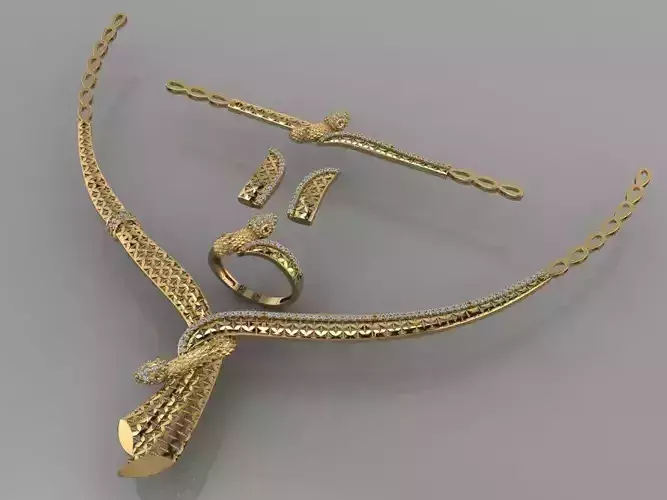 GC GOLD S0013 - Diamond necklace earring ring bracelet gold set