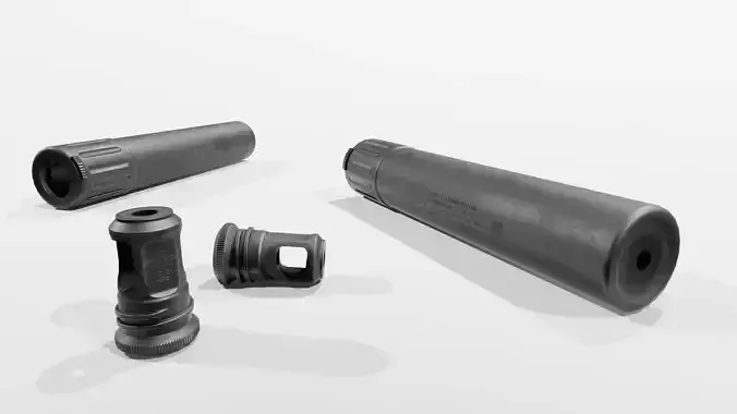 AAC Titan-QD Fast-Attach 338LM Silencer and Muzzle Brake Low-poly 3D model