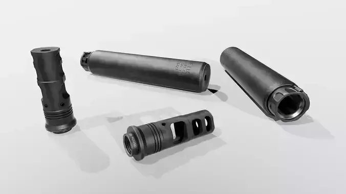 Surefire SOCOM338-TI Suppressor and SFMB-338 Muzzle Brake Low-poly 3D model