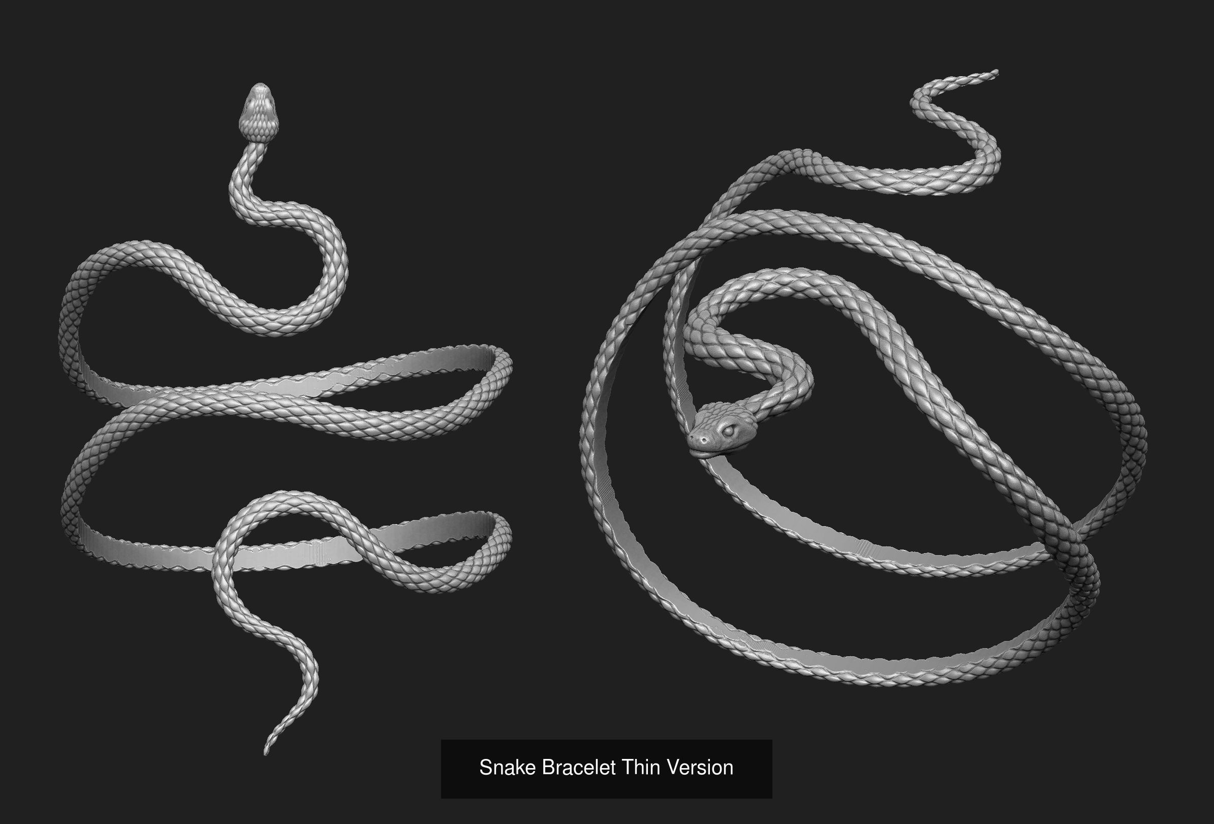 Snake bracelet 2 thickness variants 3D Model Collection_3