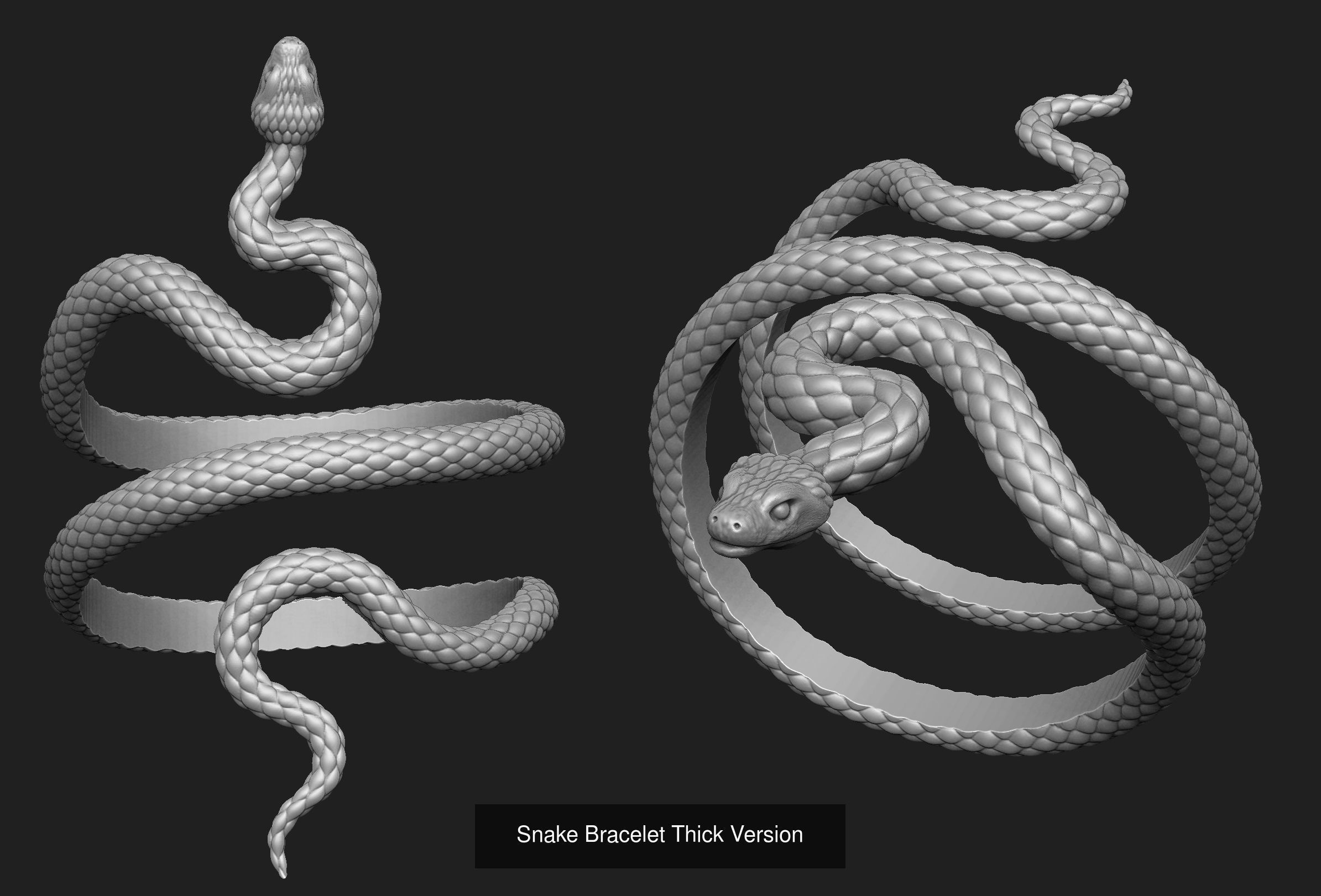 Snake bracelet 2 thickness variants 3D Model Collection_2