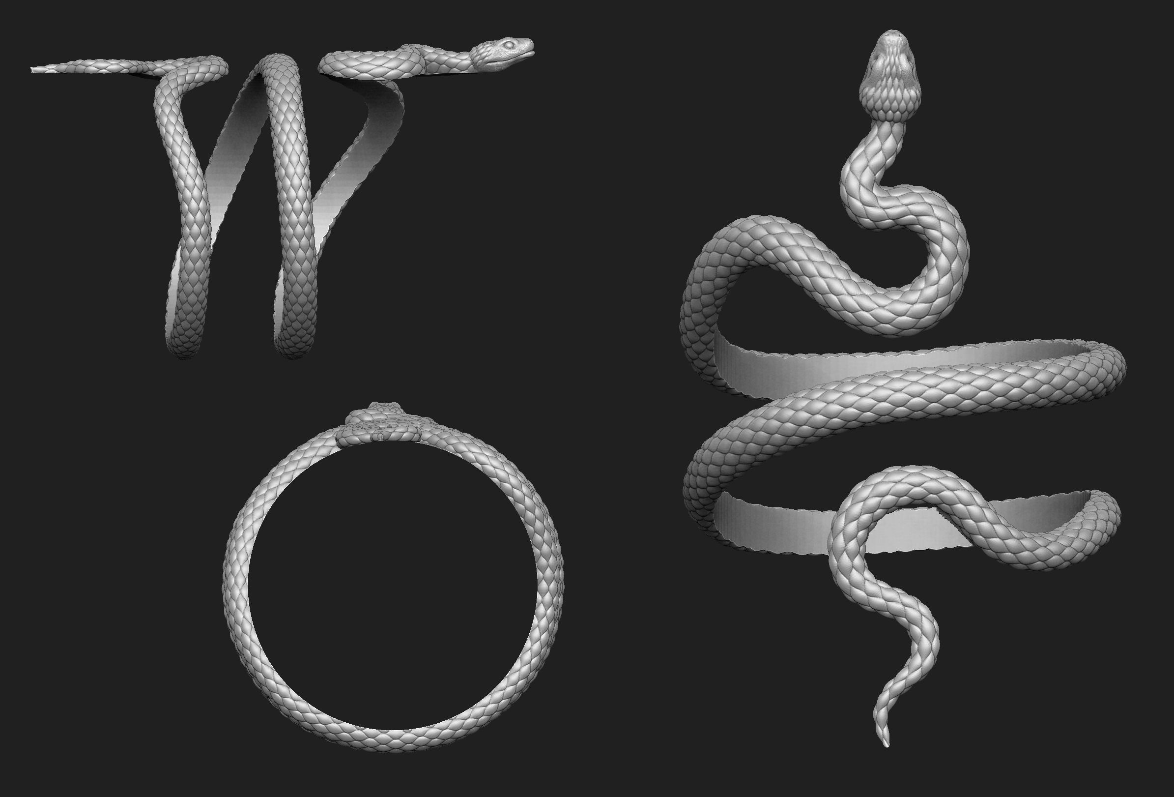Snake bracelet 2 thickness variants 3D Model Collection_7