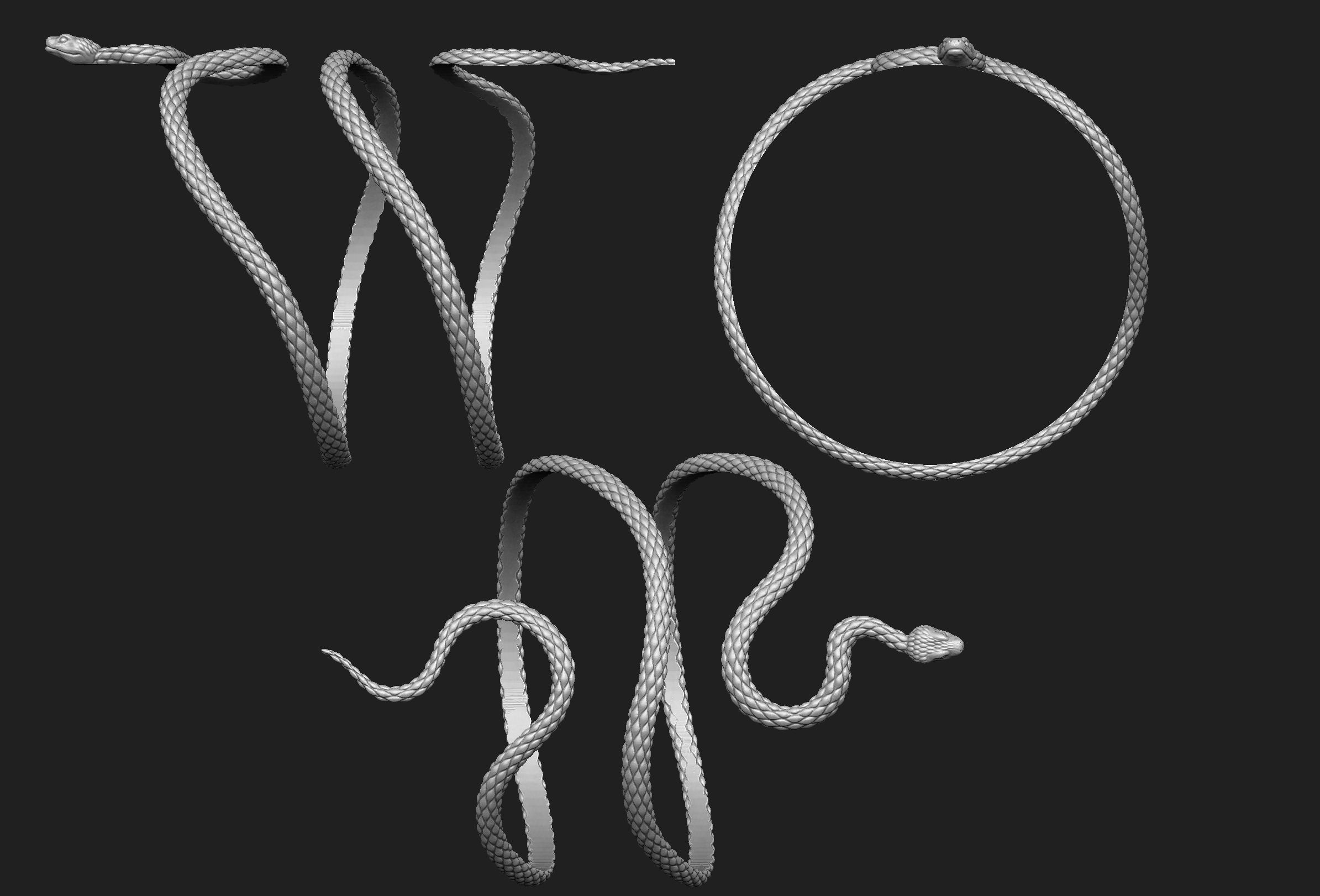 Snake bracelet 2 thickness variants 3D Model Collection_5
