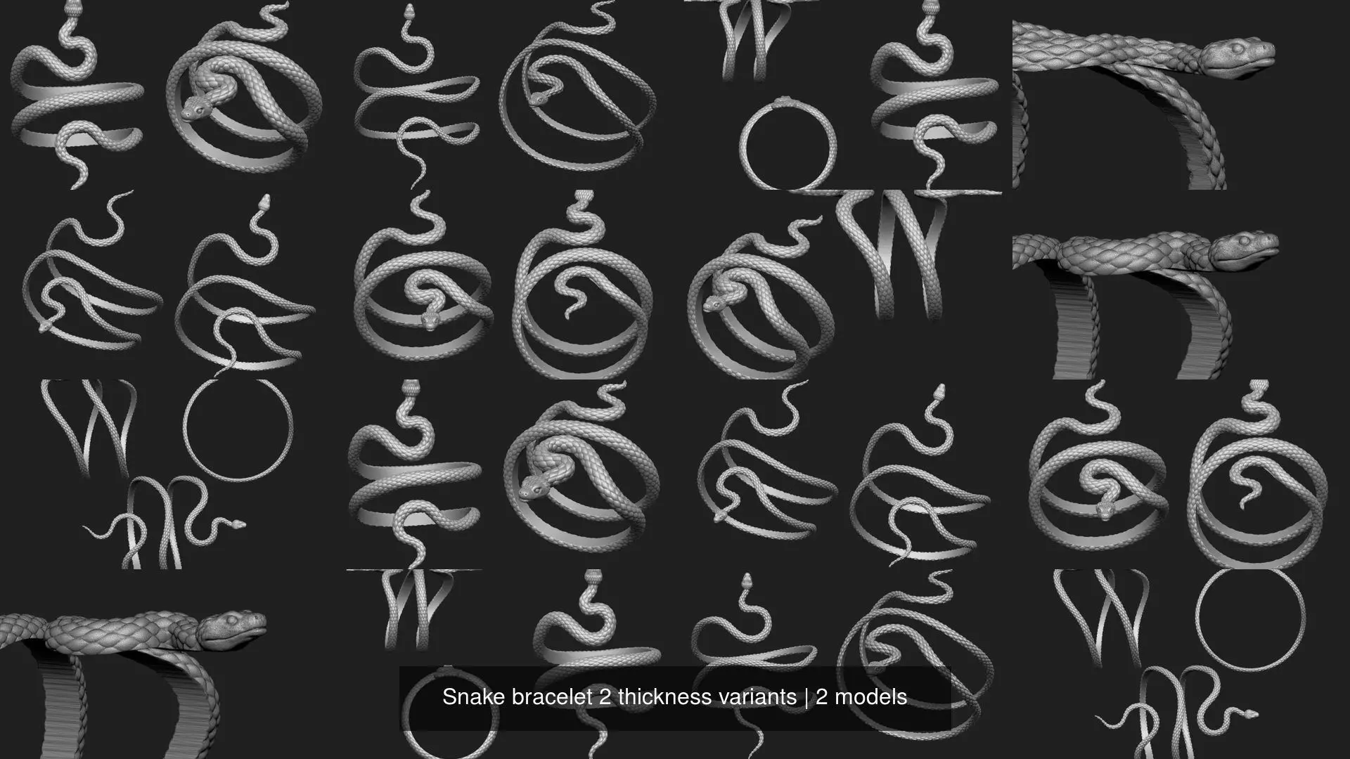 Snake bracelet 2 thickness variants 3D Model Collection_1