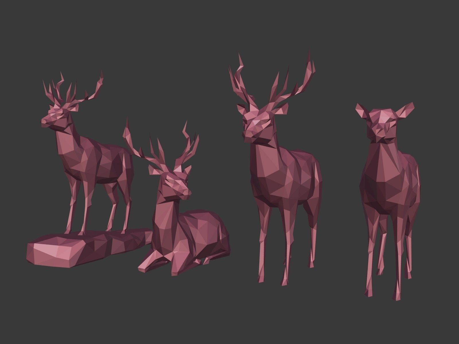 LowPoly Cartoon Deers Low-poly 3D model_2