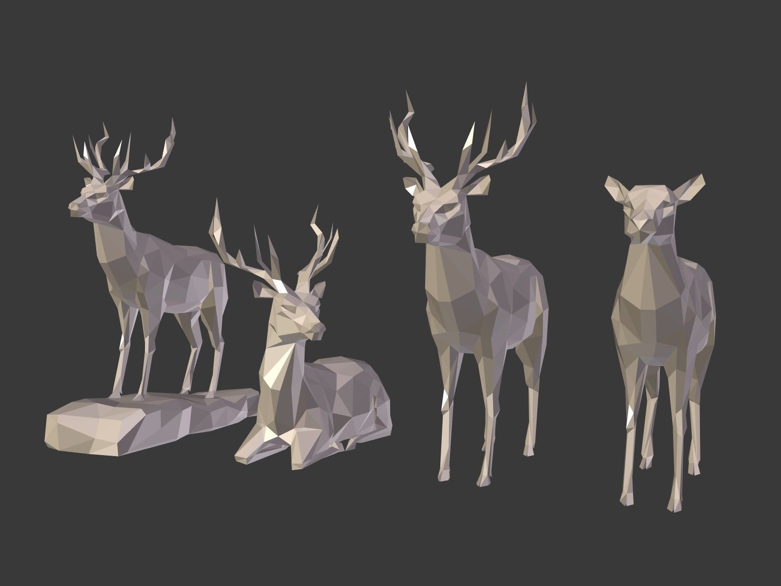 LowPoly Cartoon Deers Low-poly 3D model_1