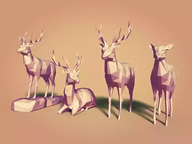 LowPoly Cartoon Deers Low-poly 3D model