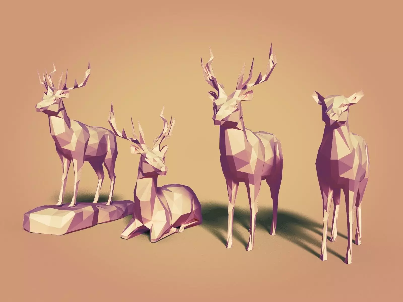 LowPoly Cartoon Deers Low-poly 3D model_0