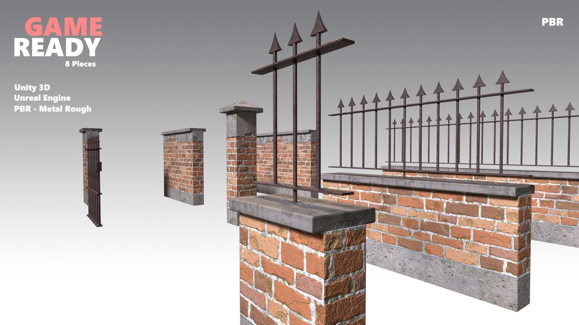 Brick Wall Pack PBR - Modular - Version 7 - Low-poly 3D model_3
