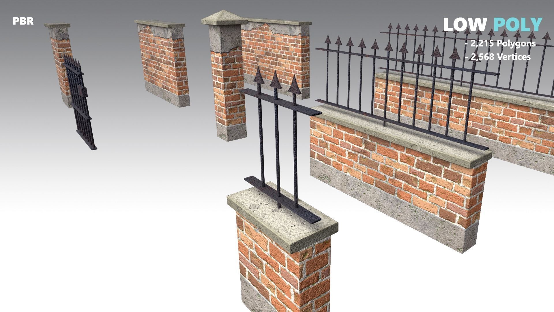 Brick Wall Pack PBR - Modular - Version 7 - Low-poly 3D model_7