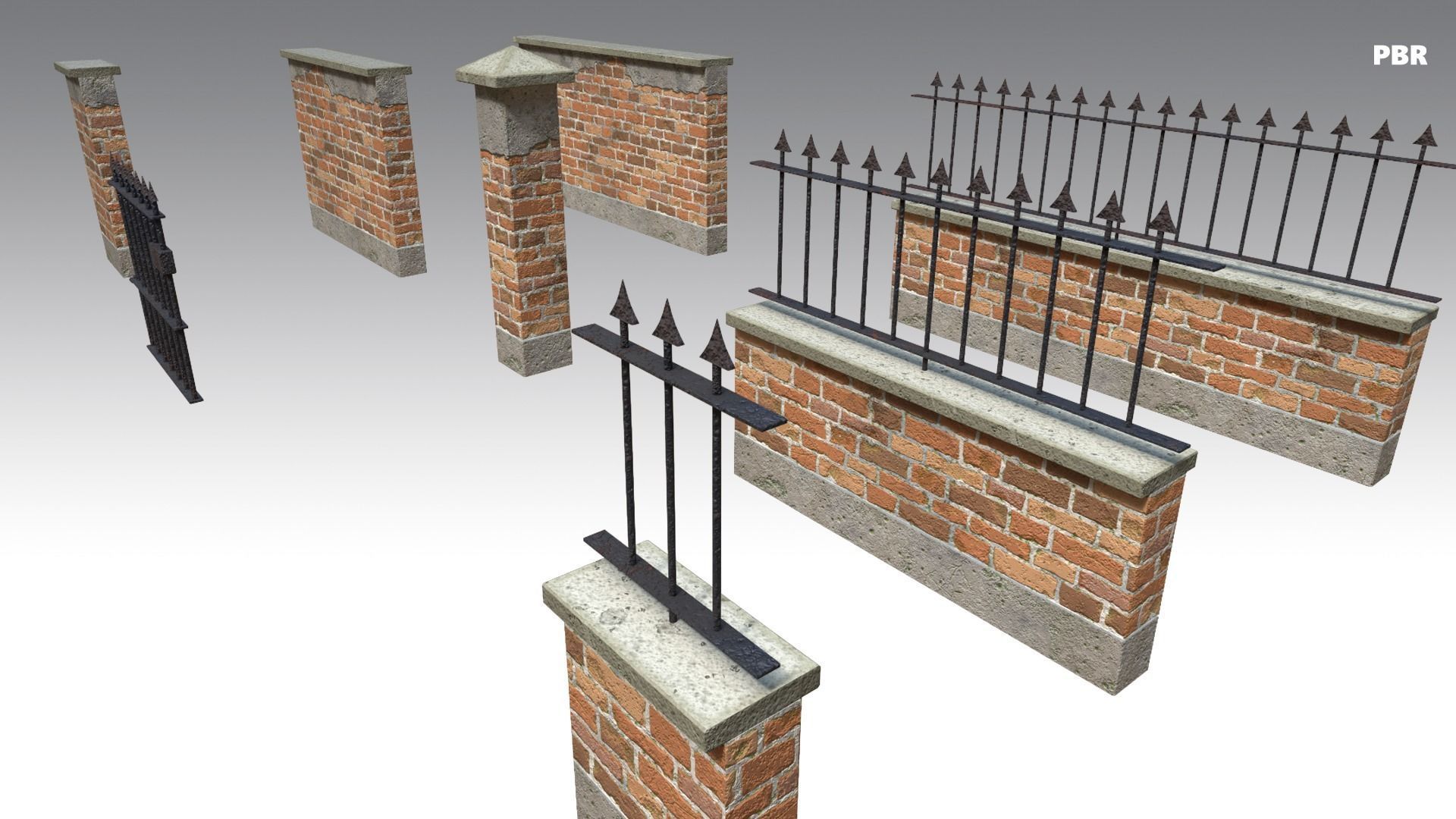 Brick Wall Pack PBR - Modular - Version 7 - Low-poly 3D model_5