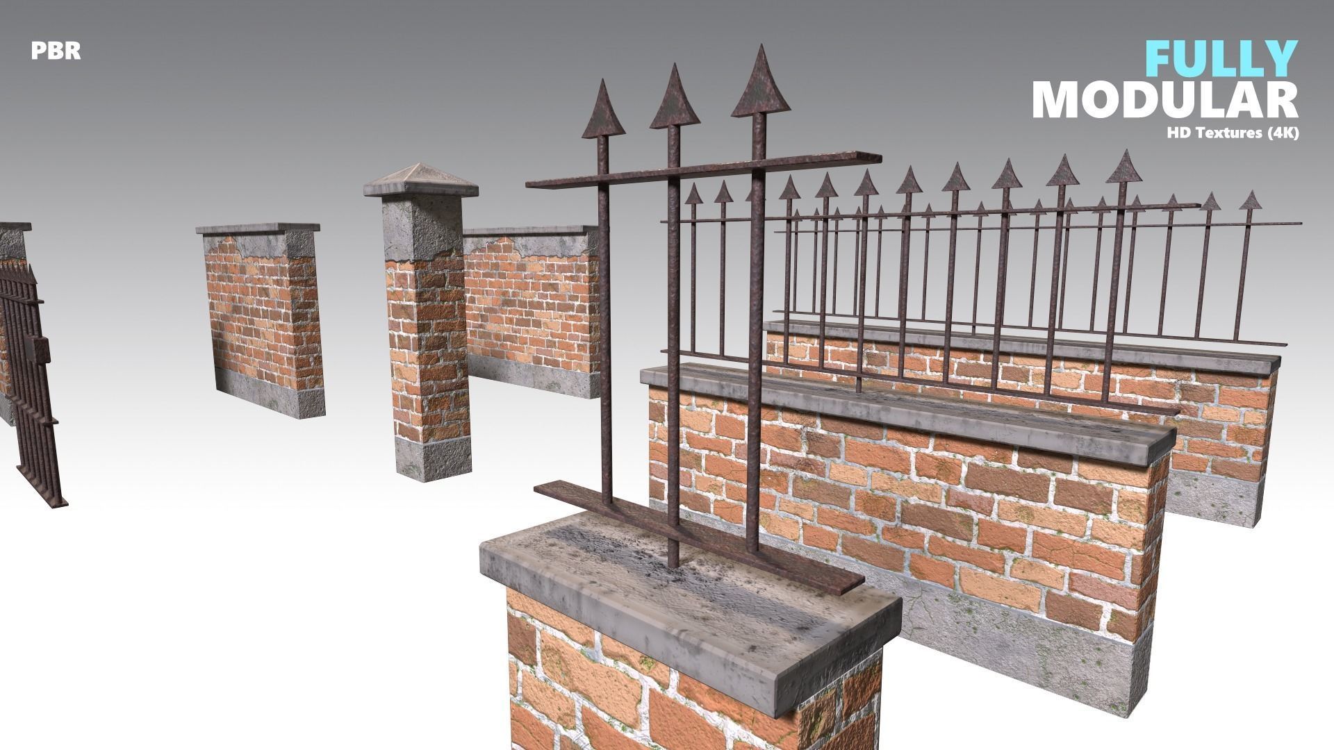 Brick Wall Pack PBR - Modular - Version 7 - Low-poly 3D model_2