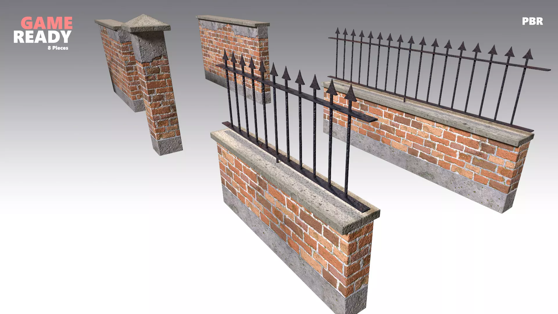 Brick Wall Pack PBR - Modular - Version 7 - Low-poly 3D model_0