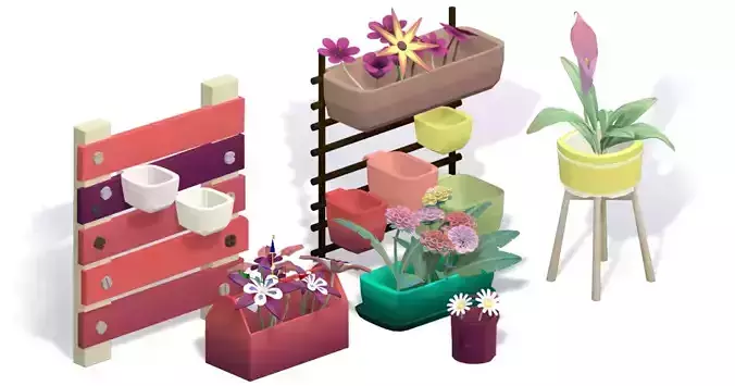 Stylised and Low poly Plants and Pots Low-poly 3D model