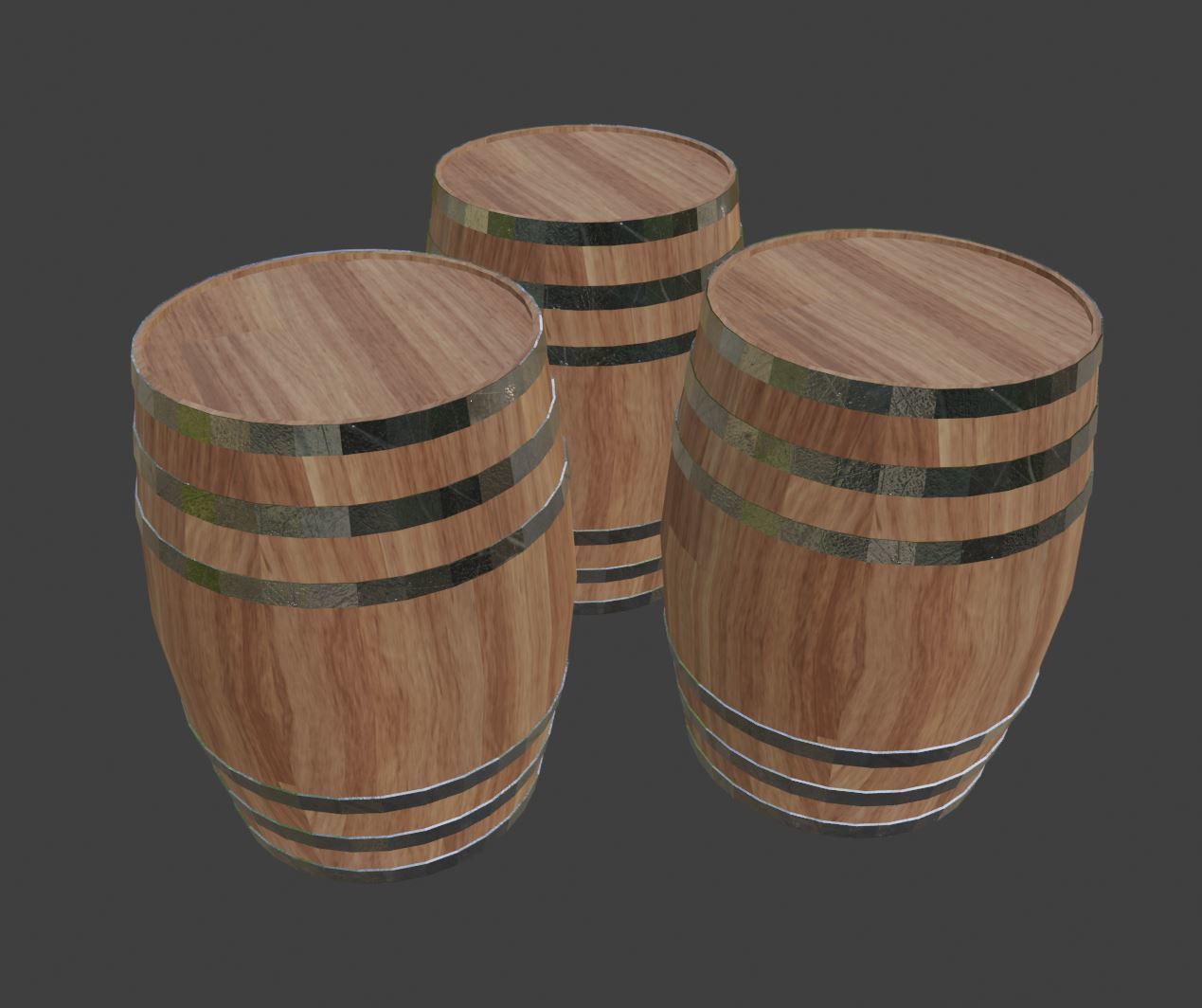 Wine Barrels and half barrel buckets Low-poly 3D model_3