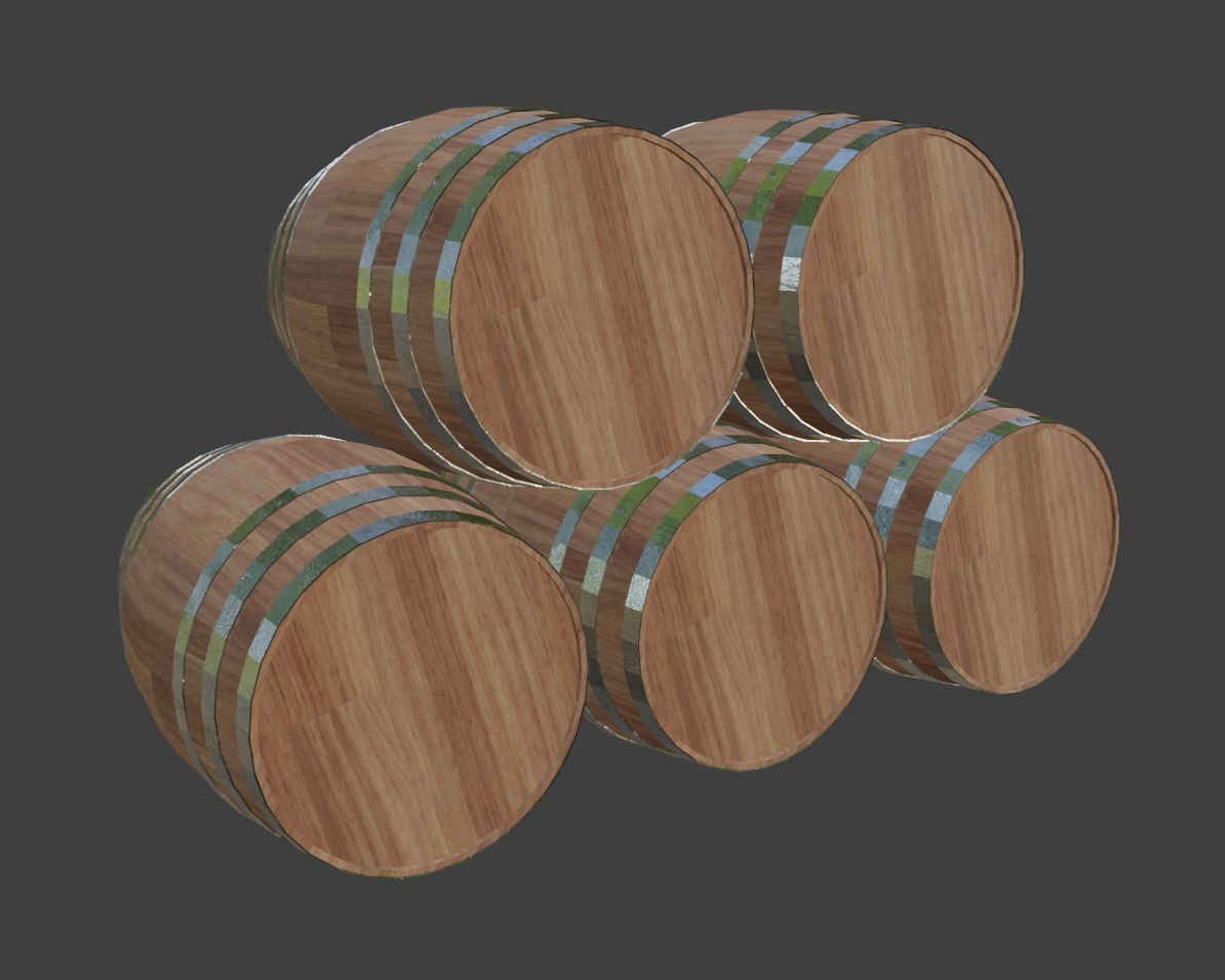 Wine Barrels and half barrel buckets Low-poly 3D model_6