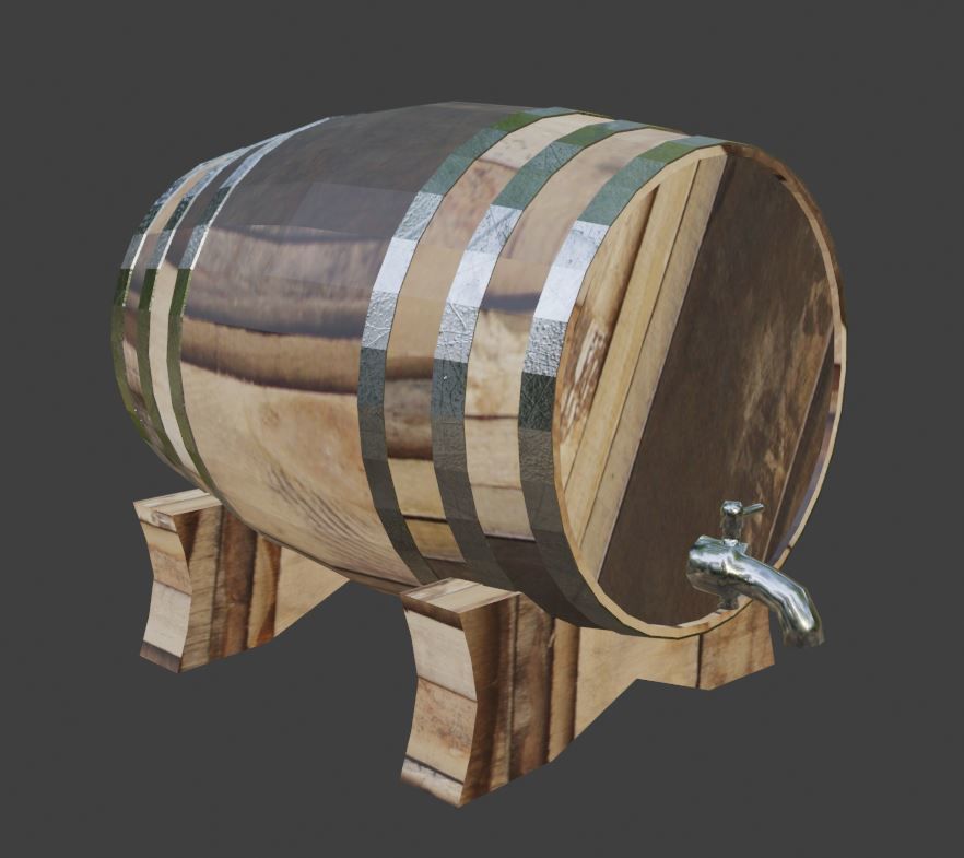 Wine Barrels and half barrel buckets Low-poly 3D model_2