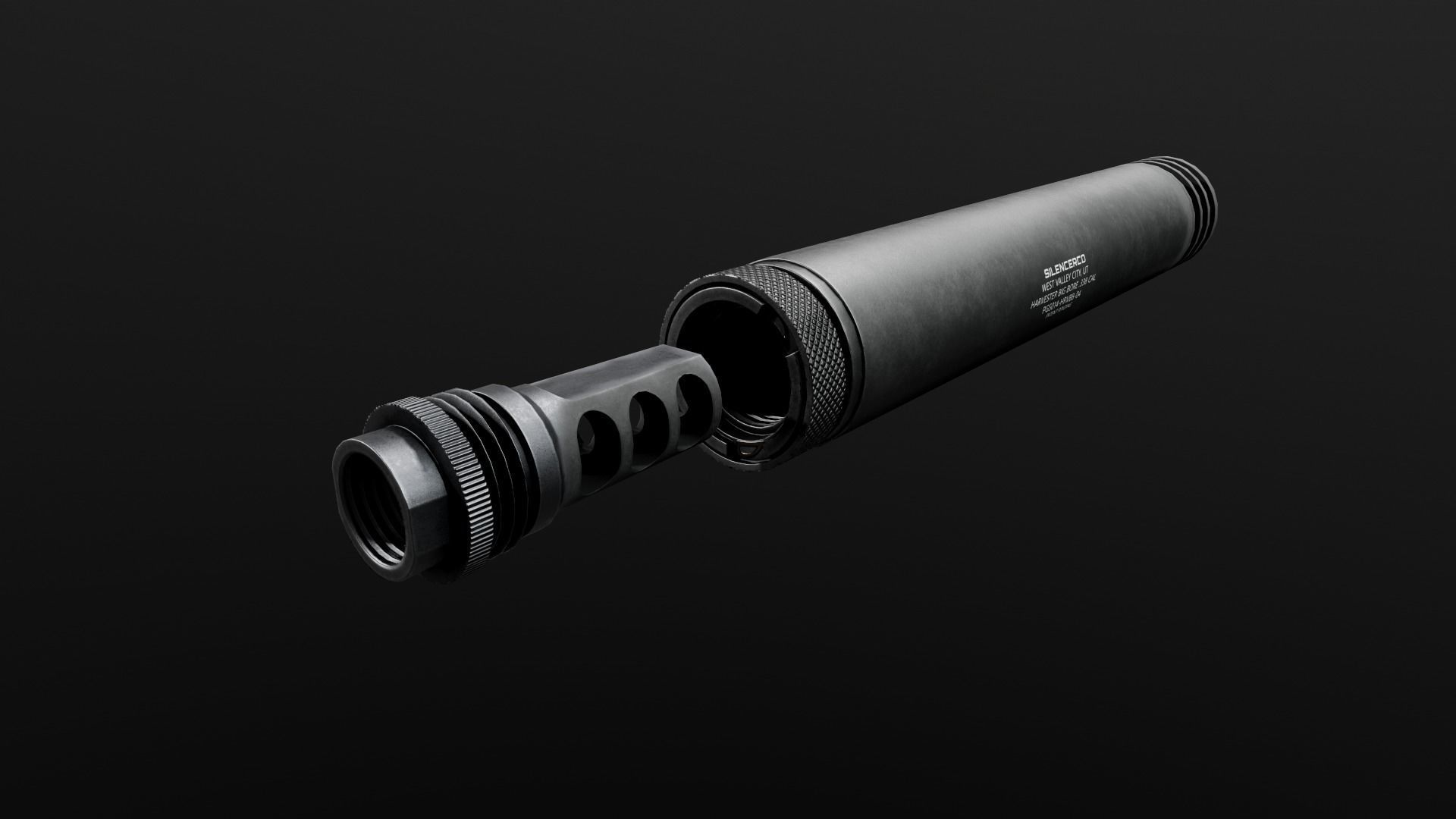 SilencerCo Harvester 338 Suppressor and ASR Muzzle Brake Low-poly 3D model_18