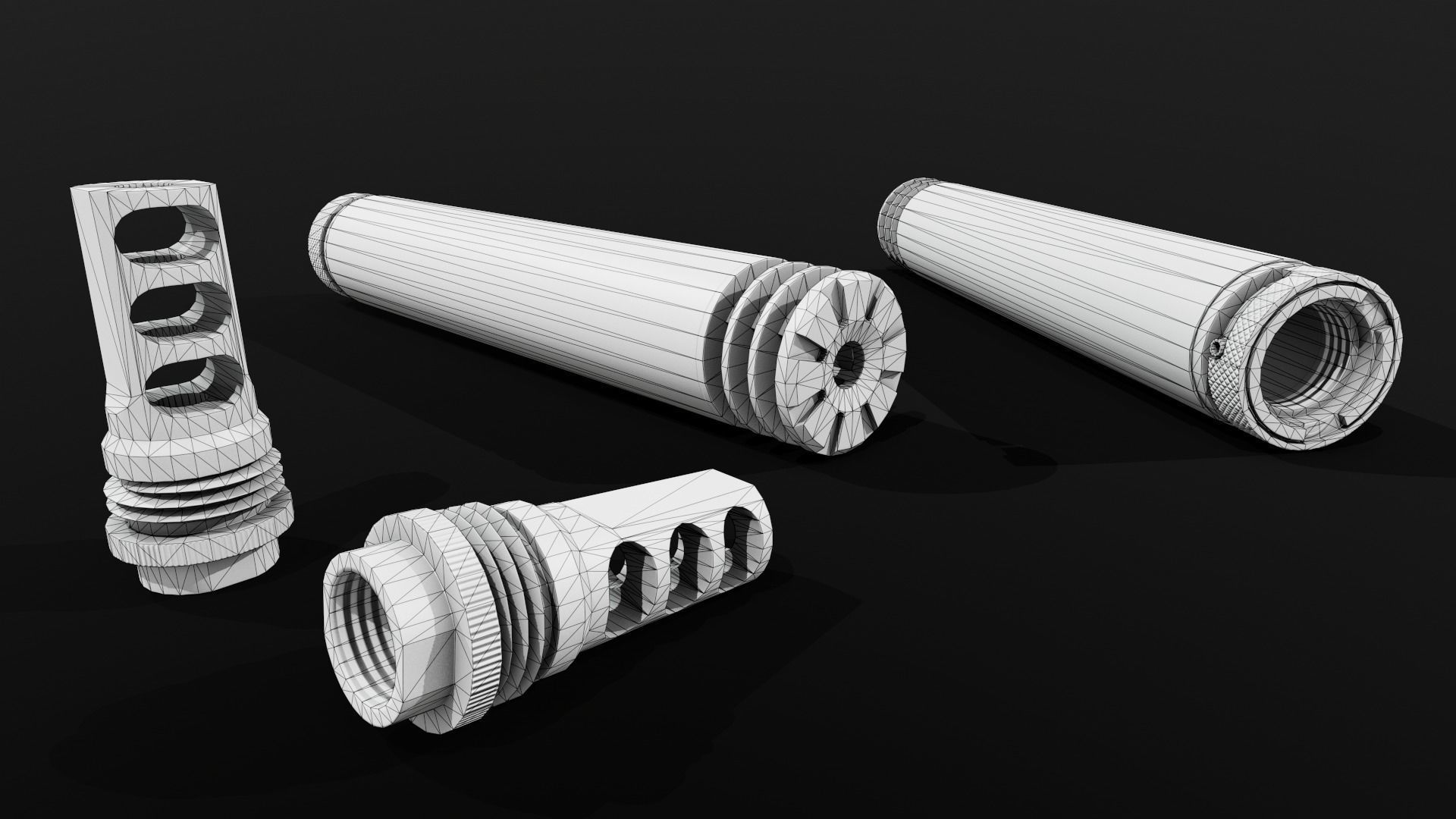 SilencerCo Harvester 338 Suppressor and ASR Muzzle Brake Low-poly 3D model_2