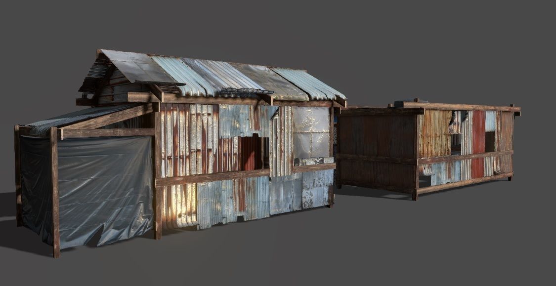 Lowpoly shanty houses Low-poly 3D model_10