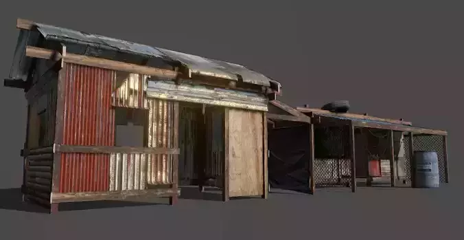 Lowpoly shanty houses Low-poly 3D model