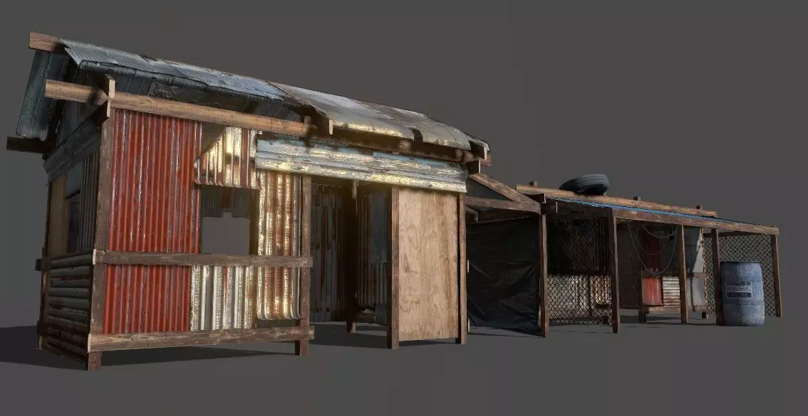 Lowpoly shanty houses Low-poly 3D model_0