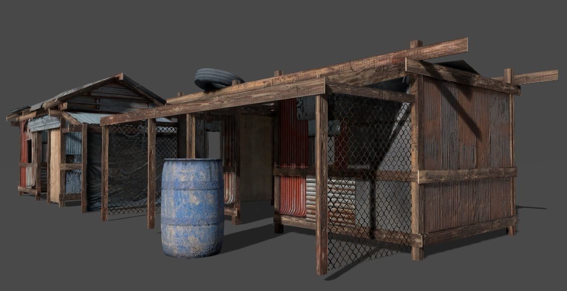 Lowpoly shanty houses Low-poly 3D model_7