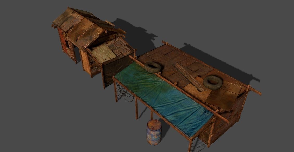 Lowpoly shanty houses Low-poly 3D model_6