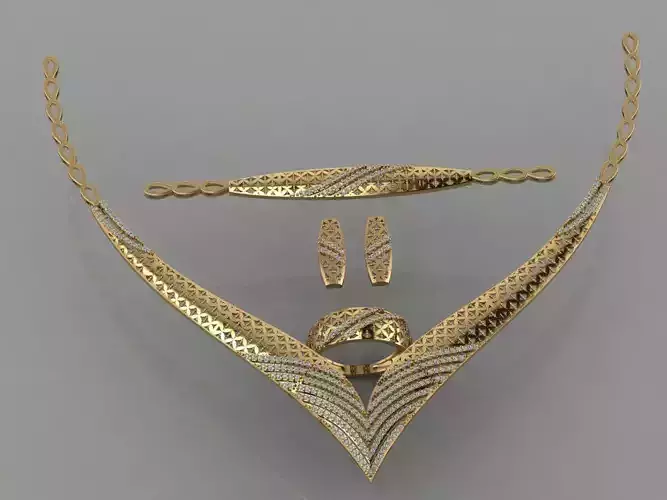 GC GOLD S0014 - Diamond necklace earring ring bracelet gold set