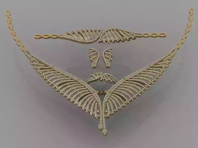 GC GOLD S0015 - Diamond necklace earring ring bracelet gold set