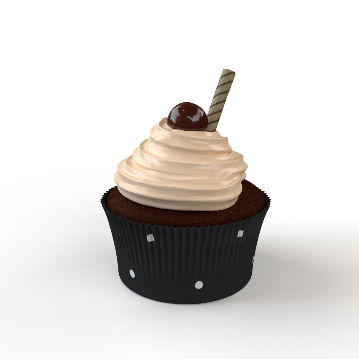 Cupcake with chocolate cream 3D model_0