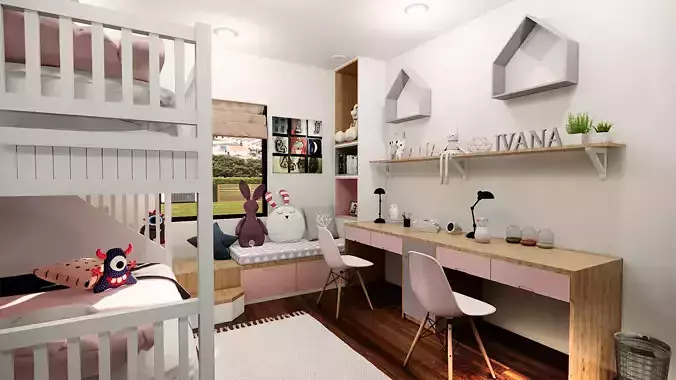 modern kids child room 3d