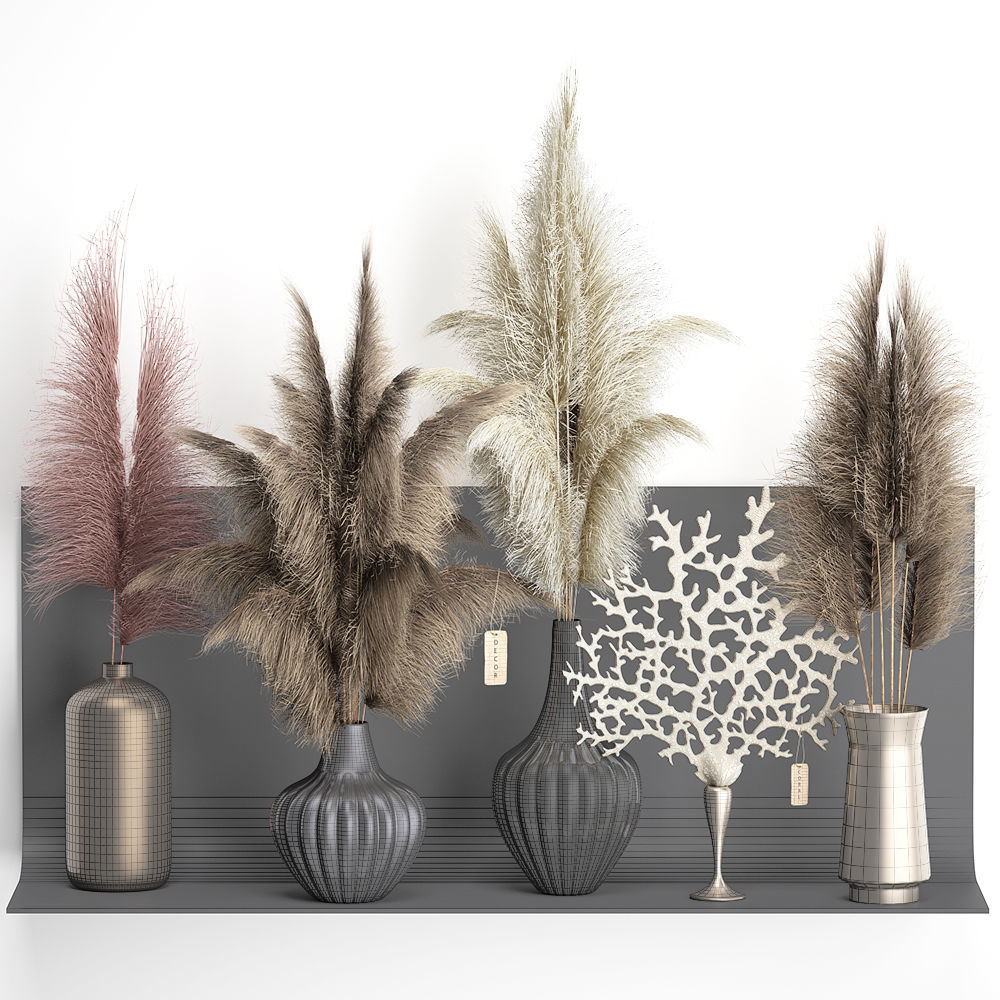 dry reed shelf decor collection 3D model_7