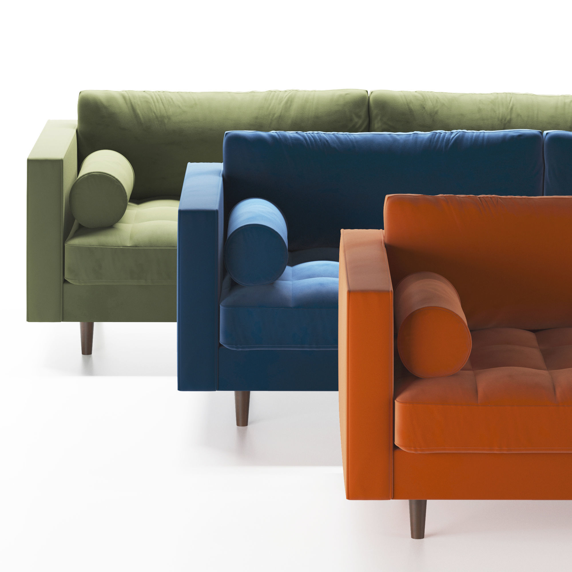 Scott 3 Seater Sofa Cotton Velvet 3D model_2