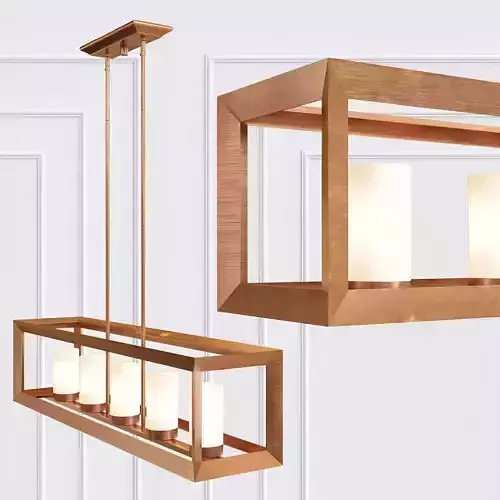 Golden rectangular pendant light in copper