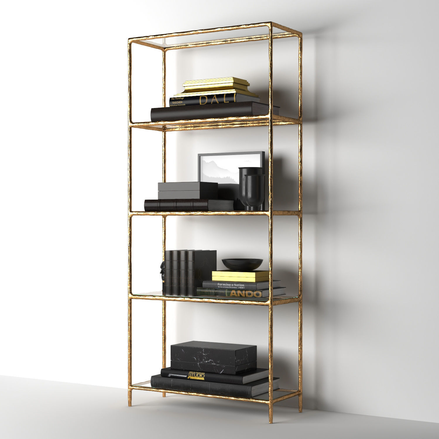 THADDEUS FORGED BRASS  GLASS OPEN SHELVING 3D model_5
