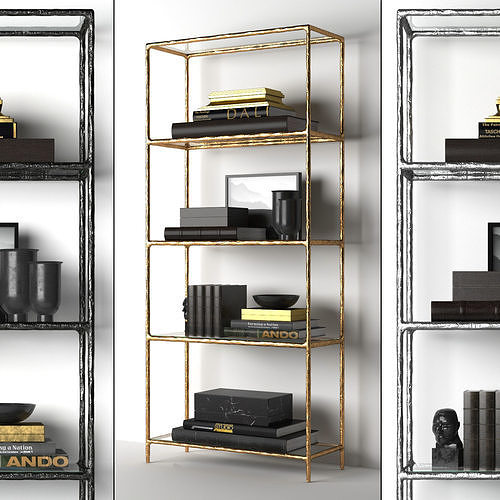 THADDEUS FORGED BRASS  GLASS OPEN SHELVING 3D model