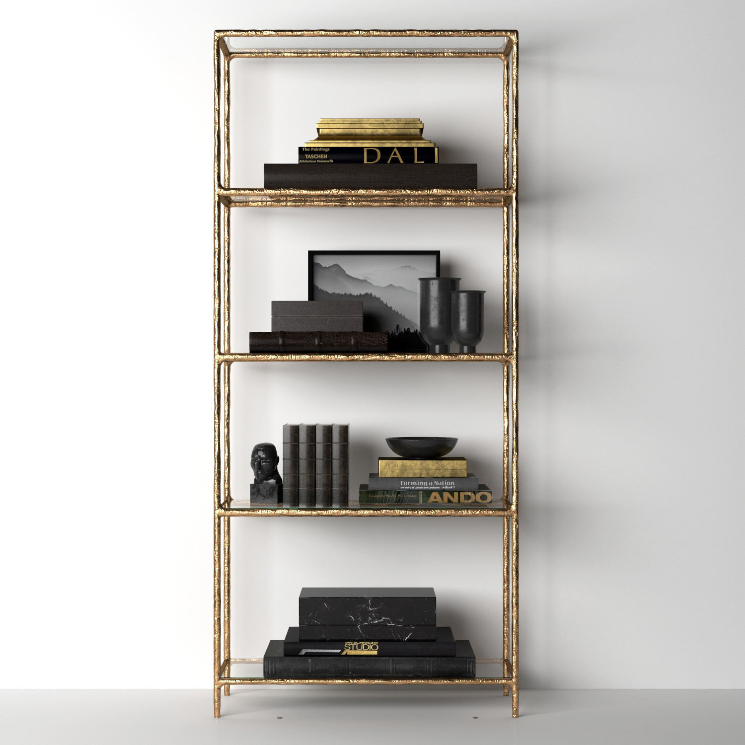 THADDEUS FORGED BRASS  GLASS OPEN SHELVING 3D model_2