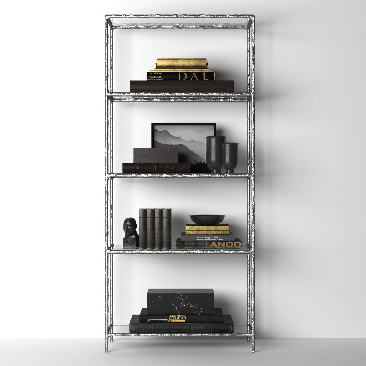 THADDEUS FORGED BRASS  GLASS OPEN SHELVING 3D model_3