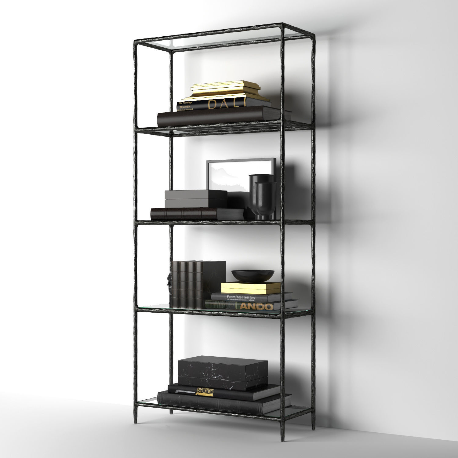 THADDEUS FORGED BRASS  GLASS OPEN SHELVING 3D model_7