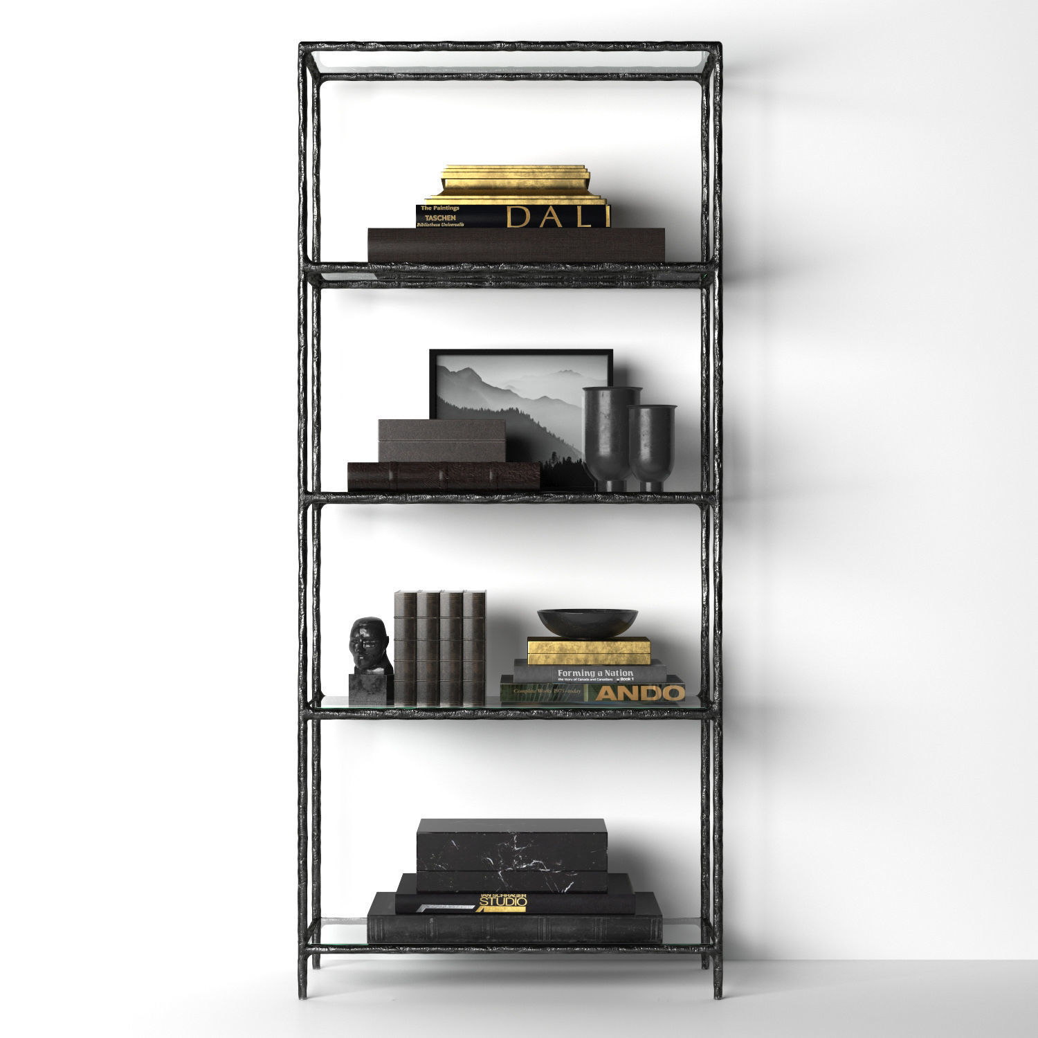 THADDEUS FORGED BRASS  GLASS OPEN SHELVING 3D model_4