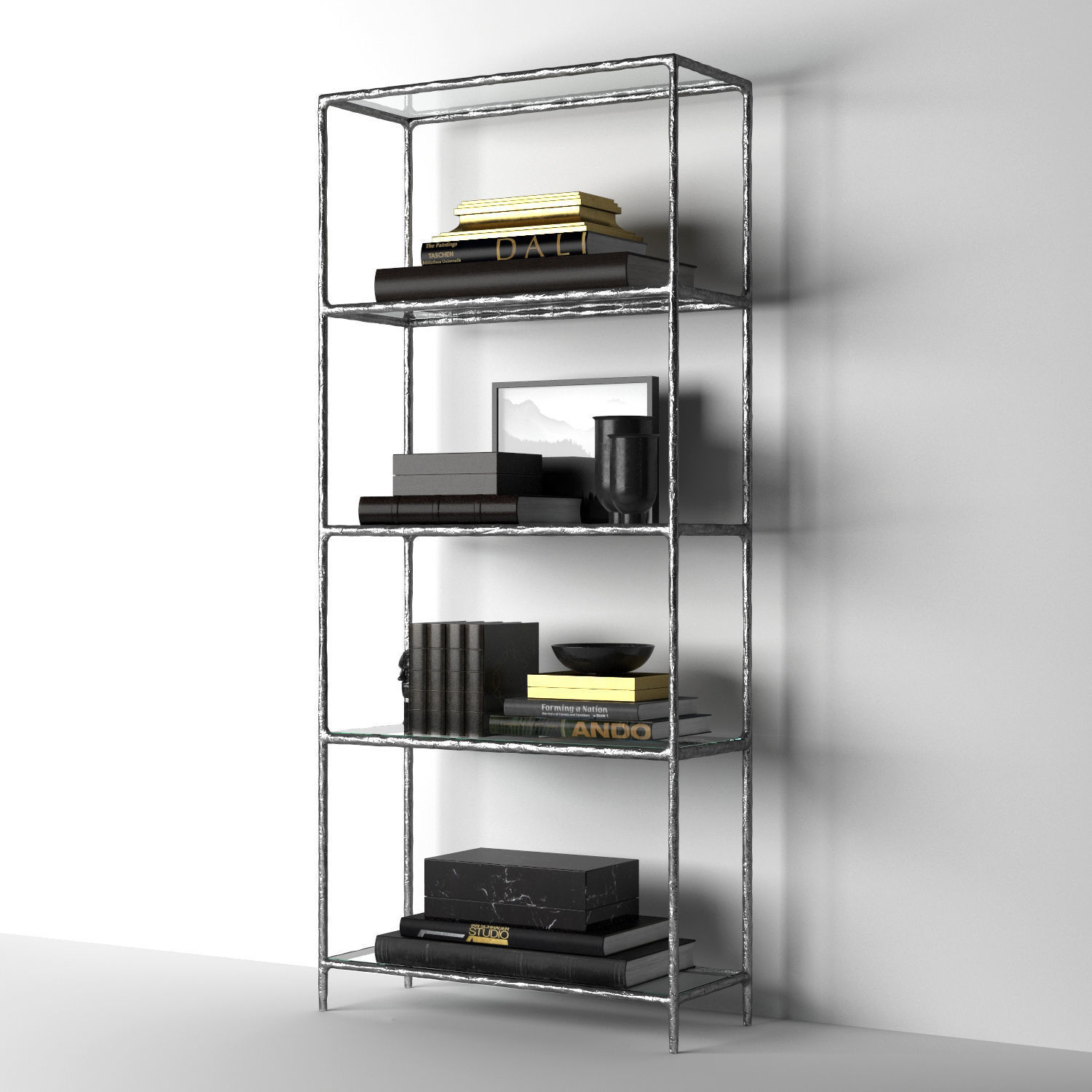 THADDEUS FORGED BRASS  GLASS OPEN SHELVING 3D model_6