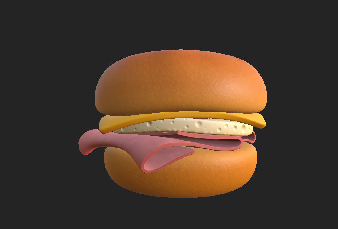 Bagel with cheese and meat 3D model_14