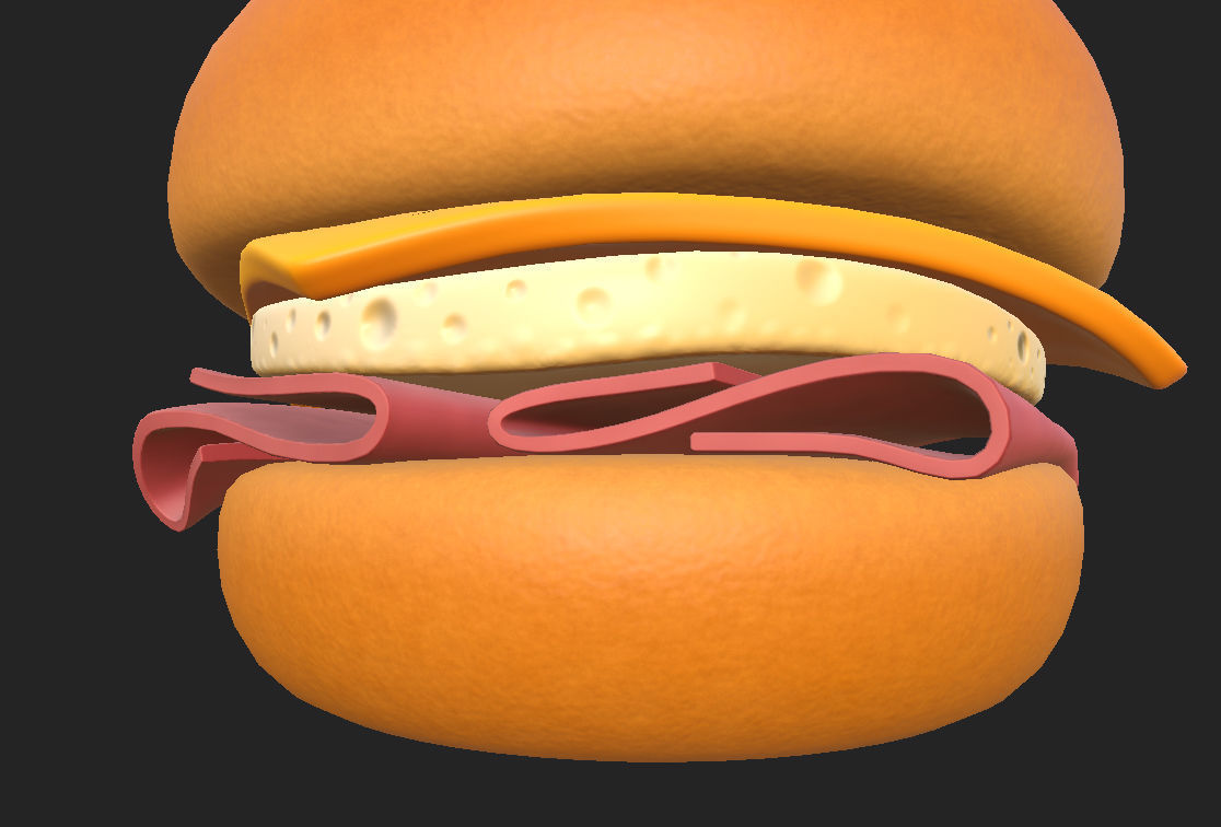 Bagel with cheese and meat 3D model_21