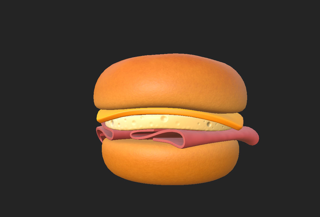 Bagel with cheese and meat 3D model_12